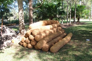 Pile of coir logs ready for installation.